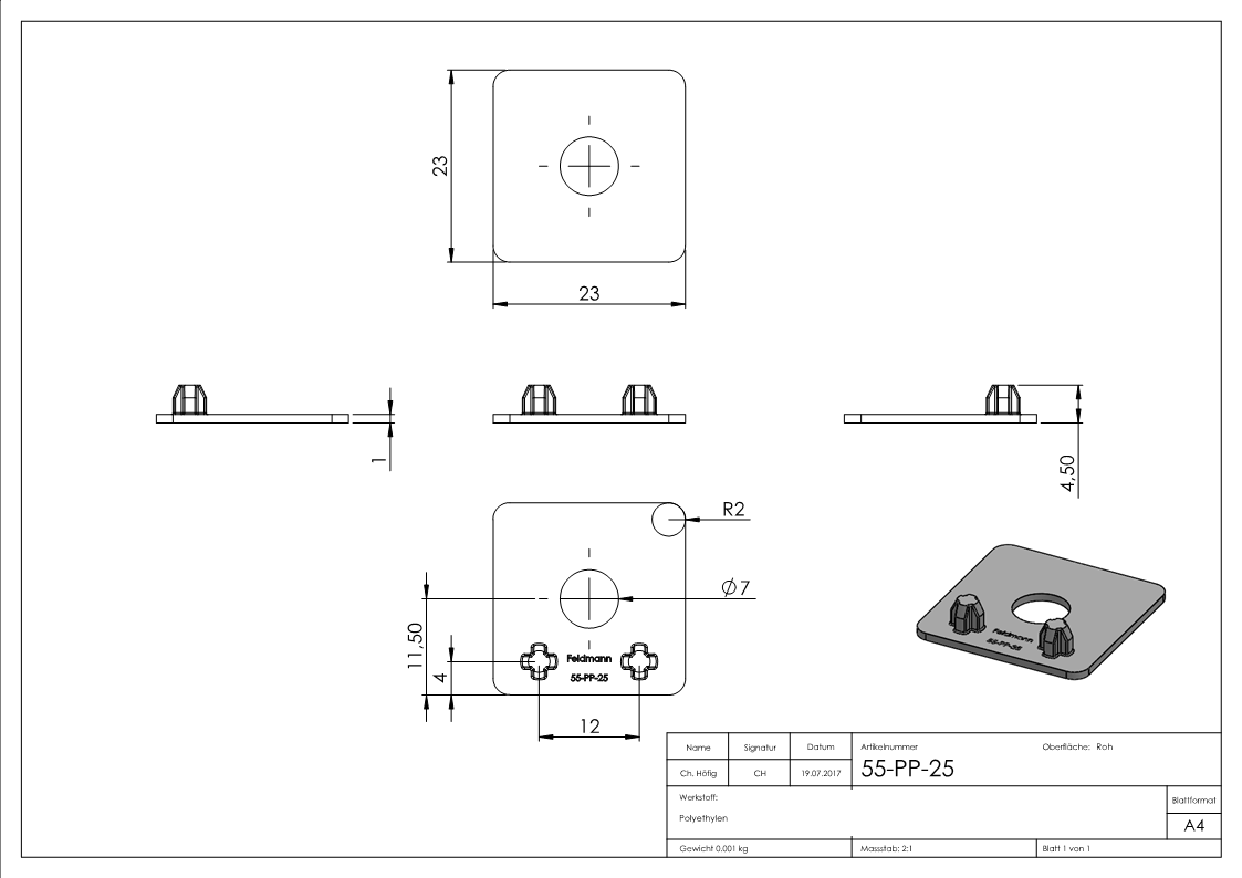 1 paire de plaques en plastique pour support de tôle Ø 25 mm