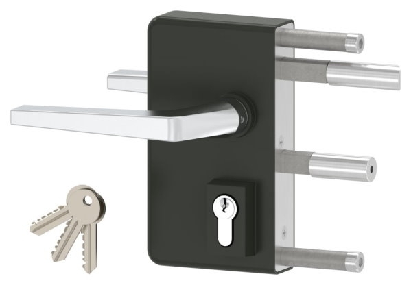 Gittertorschloss GTS 2 fuer Rohrstaerke 60-80mm- montagefertiges Set- tannengruen-88-1156704-ALU.6009