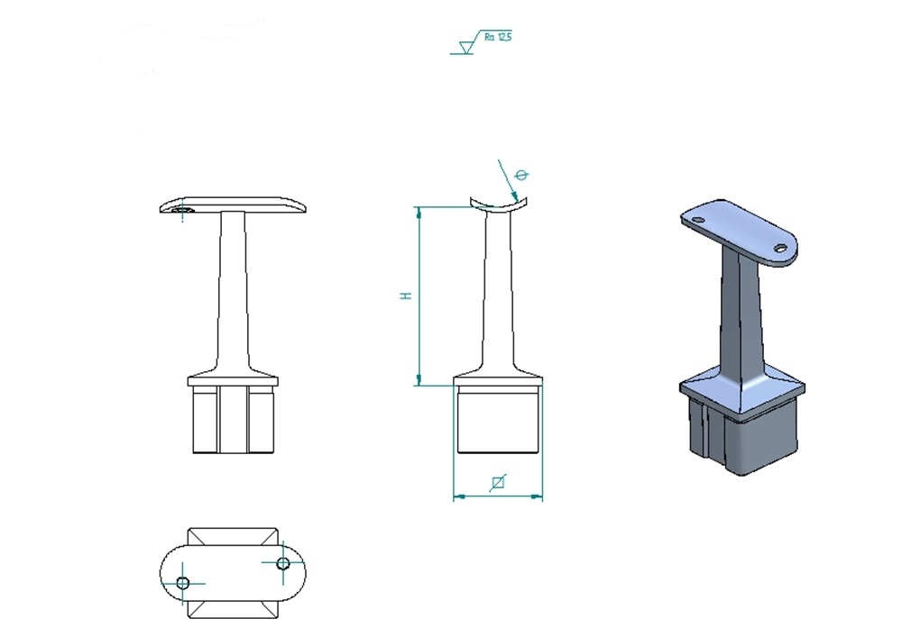 Handlaufhalter - fuer Vierkantrohr- 40x40x2 mm - V4A fuer Rohr 42-4mm-11-2710-A.1