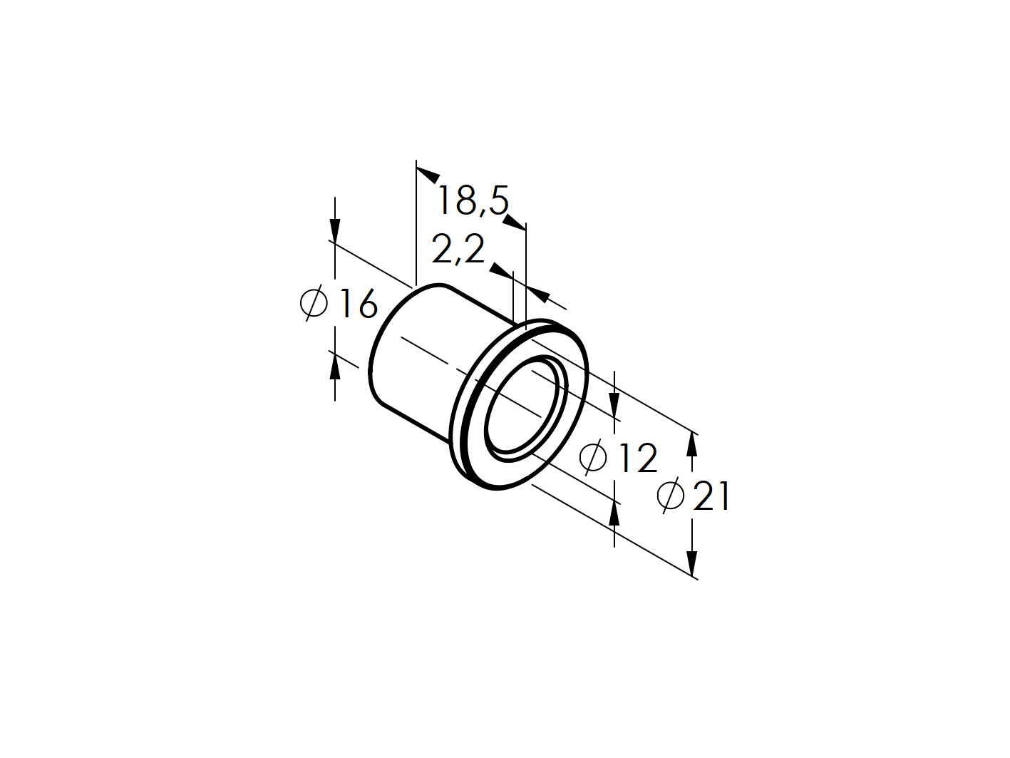 Scharnierbuchse Kunststoff Ø12x16 mm fuer D4-83 D4-84 Torprofil 70x70-89-11FGG12X16-A.4