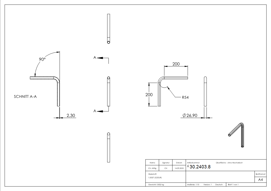 Rohrbogen 90° Stahl roh - 26-9 x 2-0 mm -¾- - S235JR-30-2403.8
