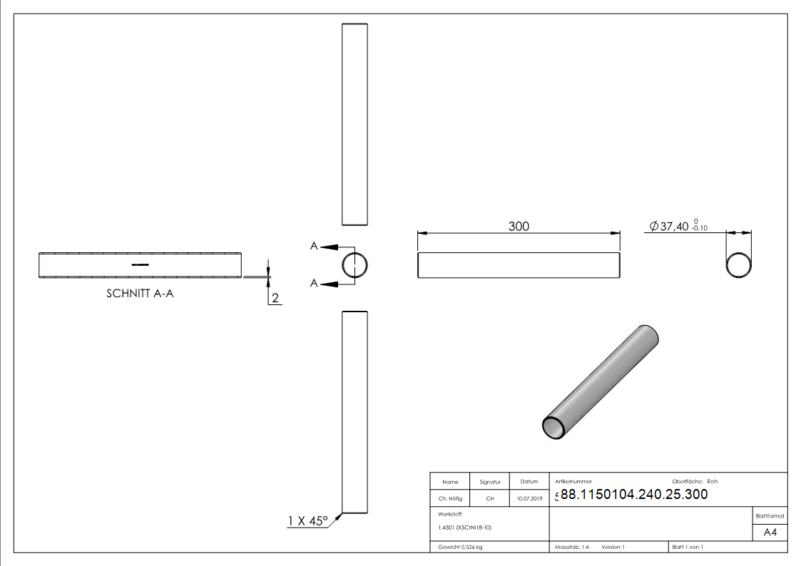 Connecteur pour tuyau 42,4 x 2,5mm