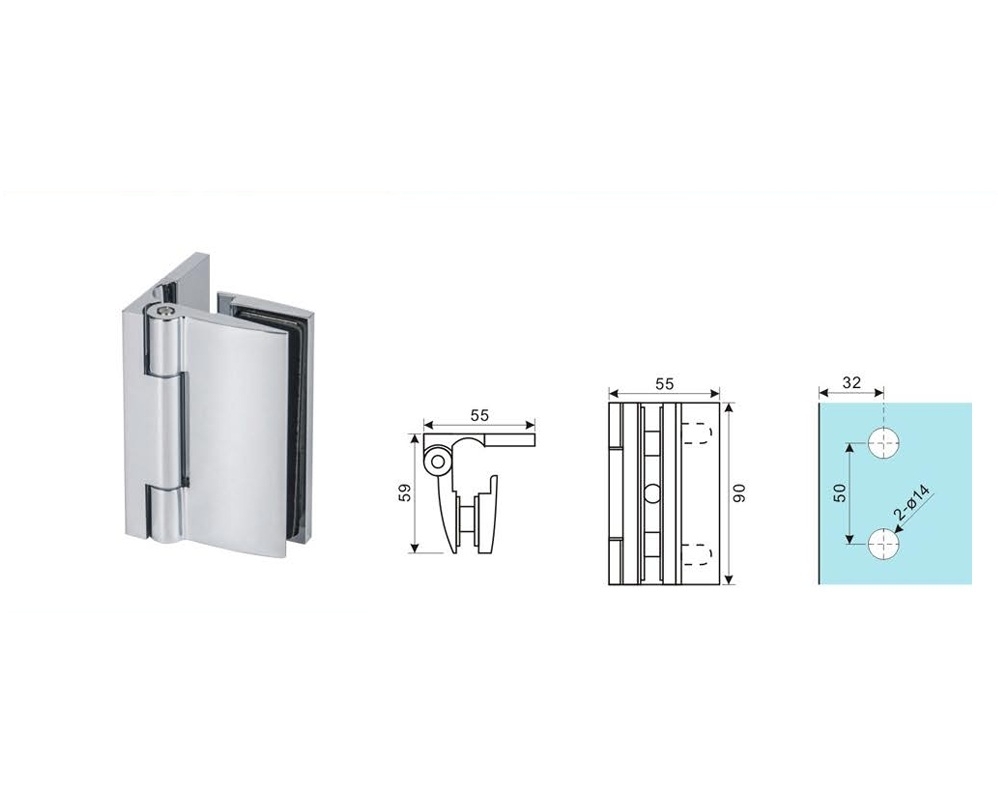 Glastuerscharnier Messing Schwarz fuer 8-12 mm Glas- - 90° Oeffnung-89-11GSBLACKDB90606S-A.4