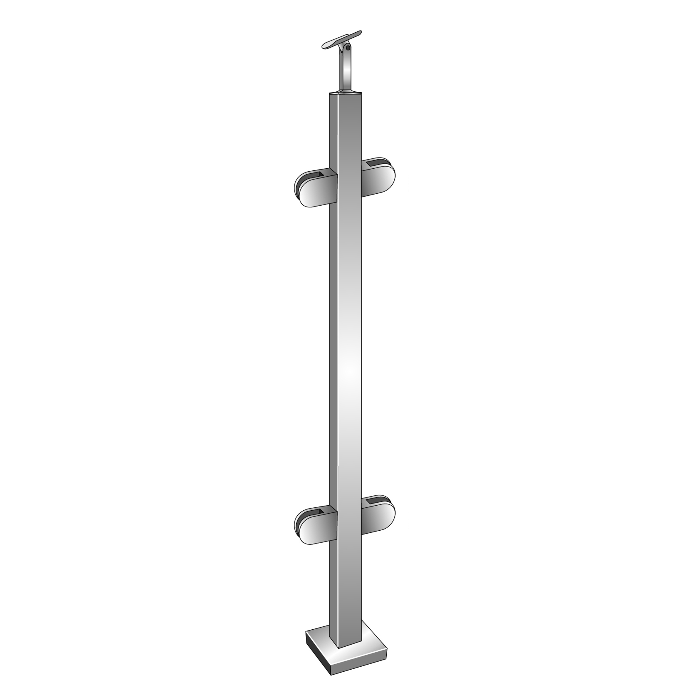 Vierkantpfosten V2A 40x40x2 mm- 1000 mm Gelaender- Innenpfosten- Glas 8-76 mm- geschliffen-14-0059EG-A.4