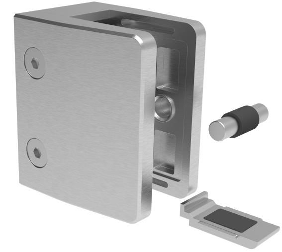 Glasklemme Edelstahl AISI 316 fuer Glas 17-52-20-76-21-52 mm- flacher Pfosten- geschliffen-89-11A142700000-A.4