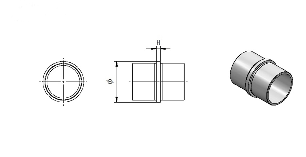 Connecteur femelle | pour collage | pour tube rond : Ø 33,7x2 mm | V2A