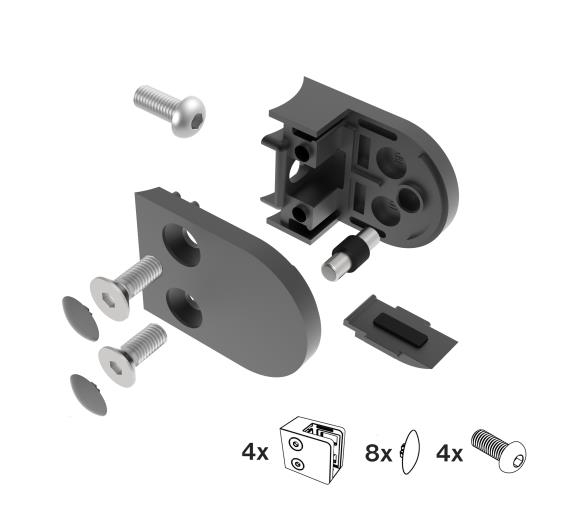 Glasklemme Edelstahl V2A fuer Rohr Ø 42-4 mm pulverbeschichtet schwarz 4er Set-89.ABLACK200P042SET4