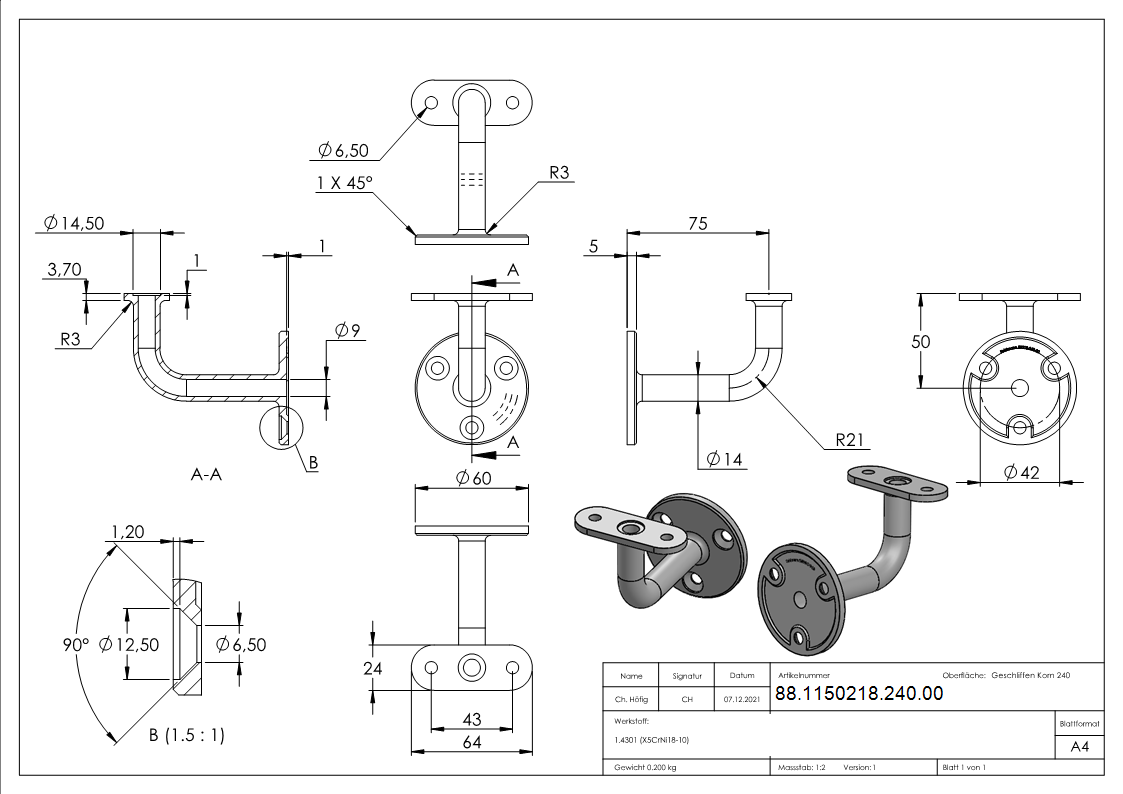 Support de main courante pour mains courantes à LED