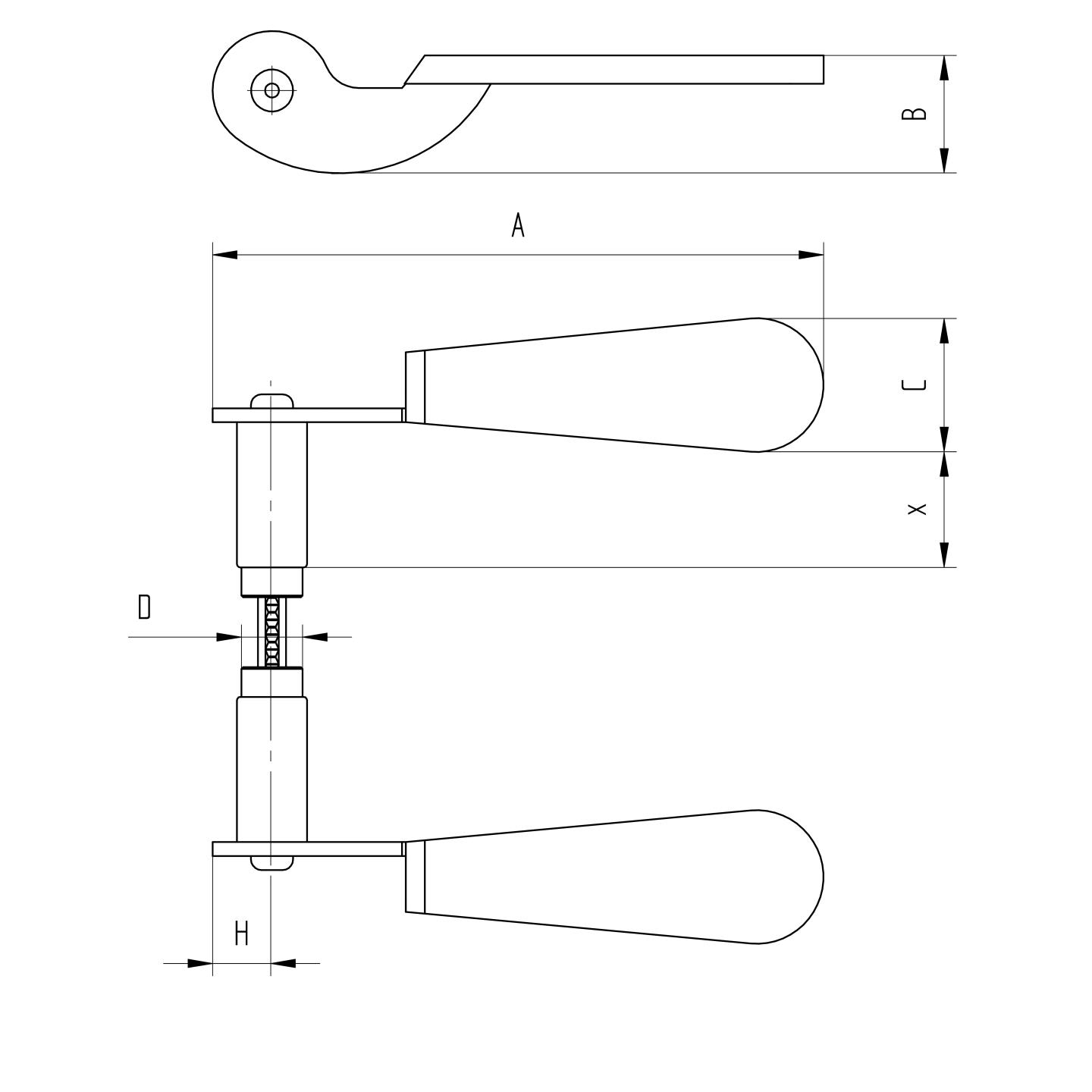 Ziertuerdruecker Stahl verzinkt L142- Griff Ø19mm-89-11D252ZN-A.4