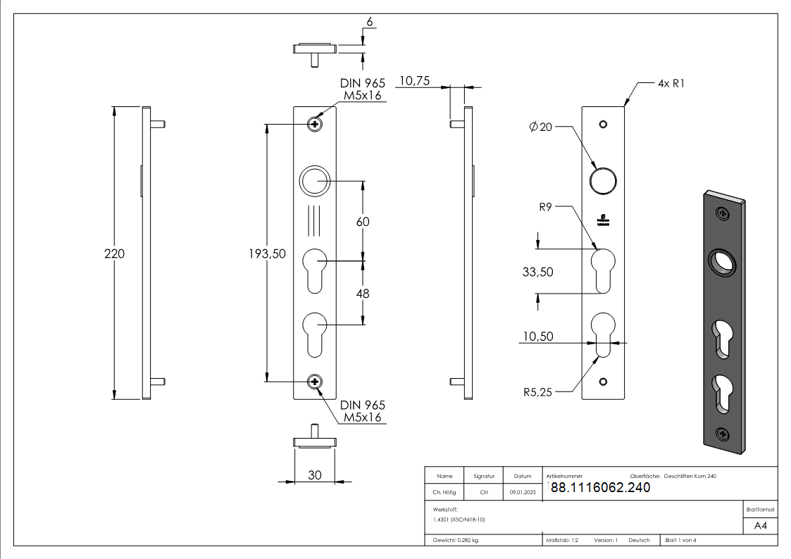 Langschild fuer zwei Profilzylinder- V2A-88-1116062.240