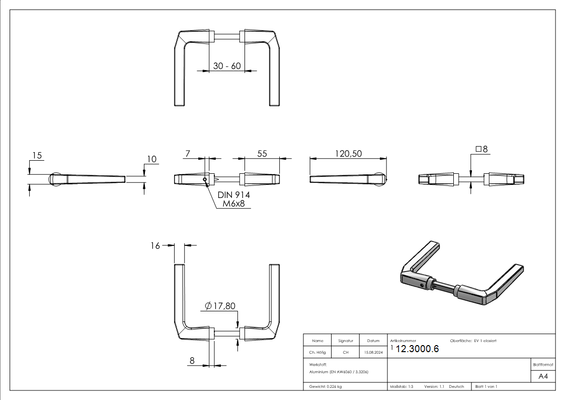 Paire de béquilles de porte en aluminium droites avec axe de béquille galvanisé