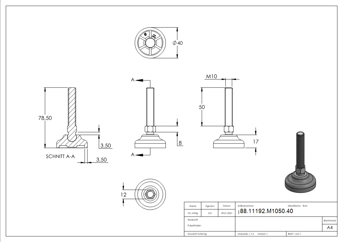 Schwerlast-Maschinenfuss M10 x 50-88-11192-M1050.40