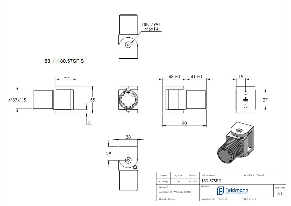 Torband selbstschliessend ohne Stopp schraubbar mit Aluminium ARTIKEL - 57 S-Anschraubversion-88-11180-57SF.S
