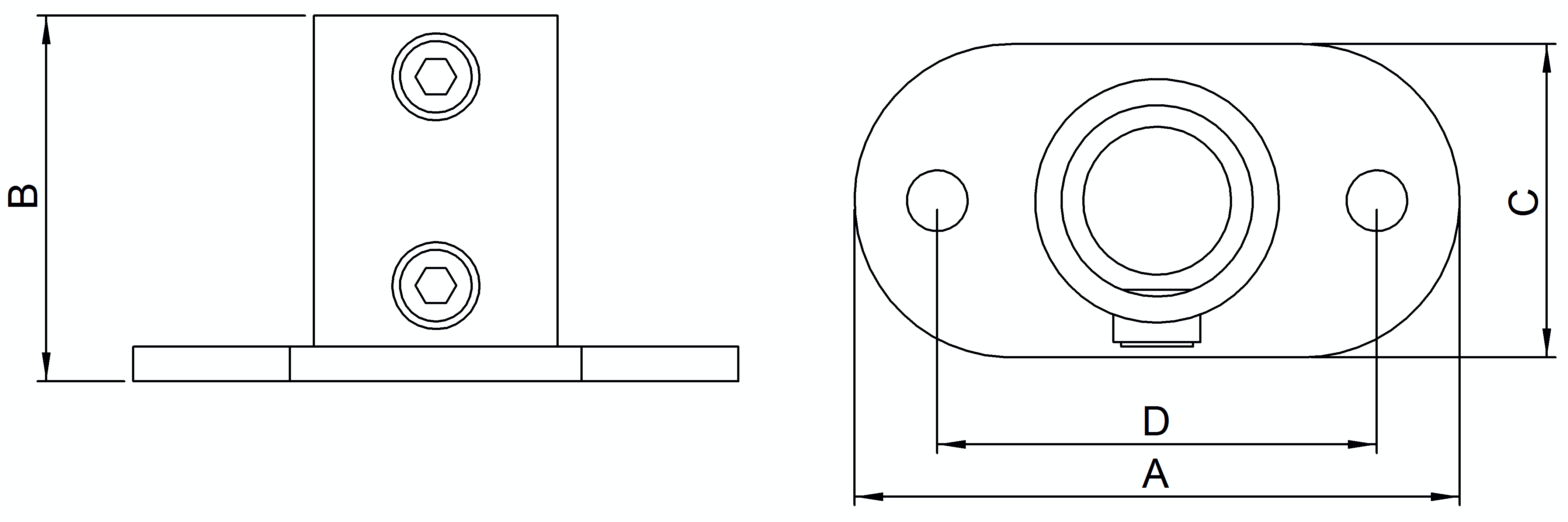 Rohrverbinder - Fussplatte oval - 132S17 - 17-2 mm - 3-8- - Feuerverzinkt u. Elektrogalvanisiert-132S17