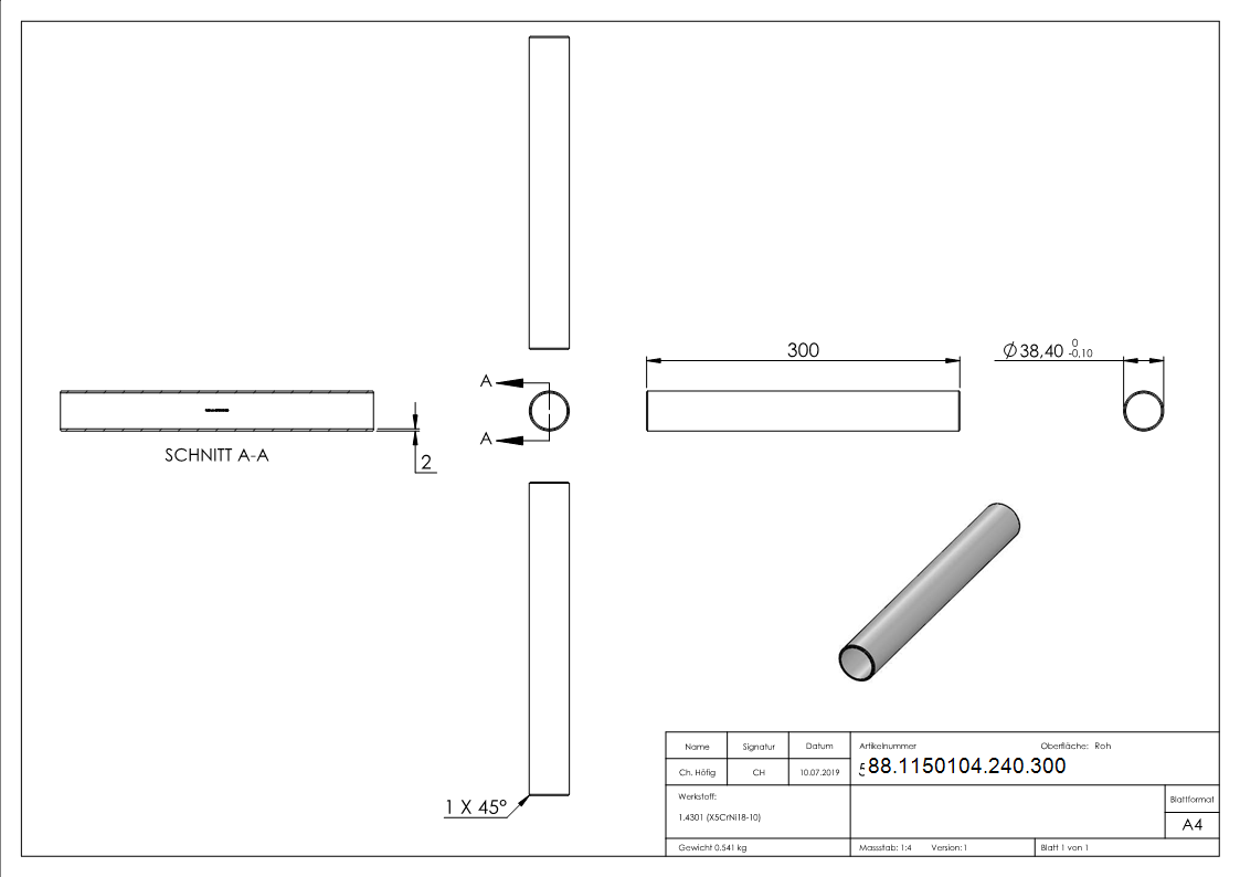 Connecteur pour tuyau 42,4 x 2,0mm