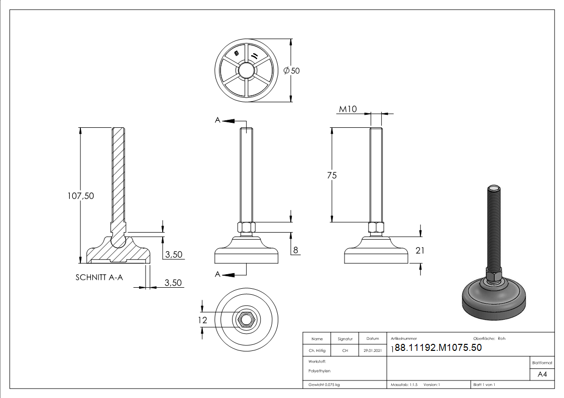 Schwerlast-Maschinenfuss M10 x 75-88-11192-M1075.50