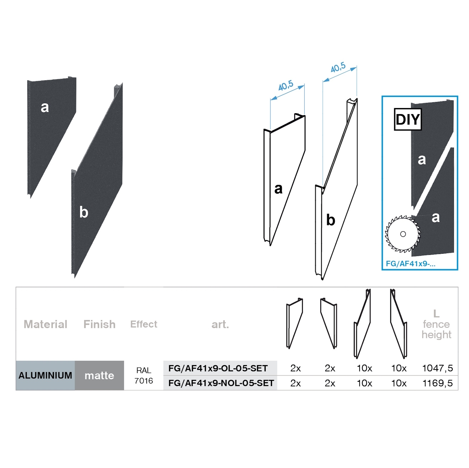 Distanz-Abdeckleiste Aluminium 41x09-36mm Anthrazit RAL 7016 schraeg-89-11FGAF41X9NOL05SET-A.4