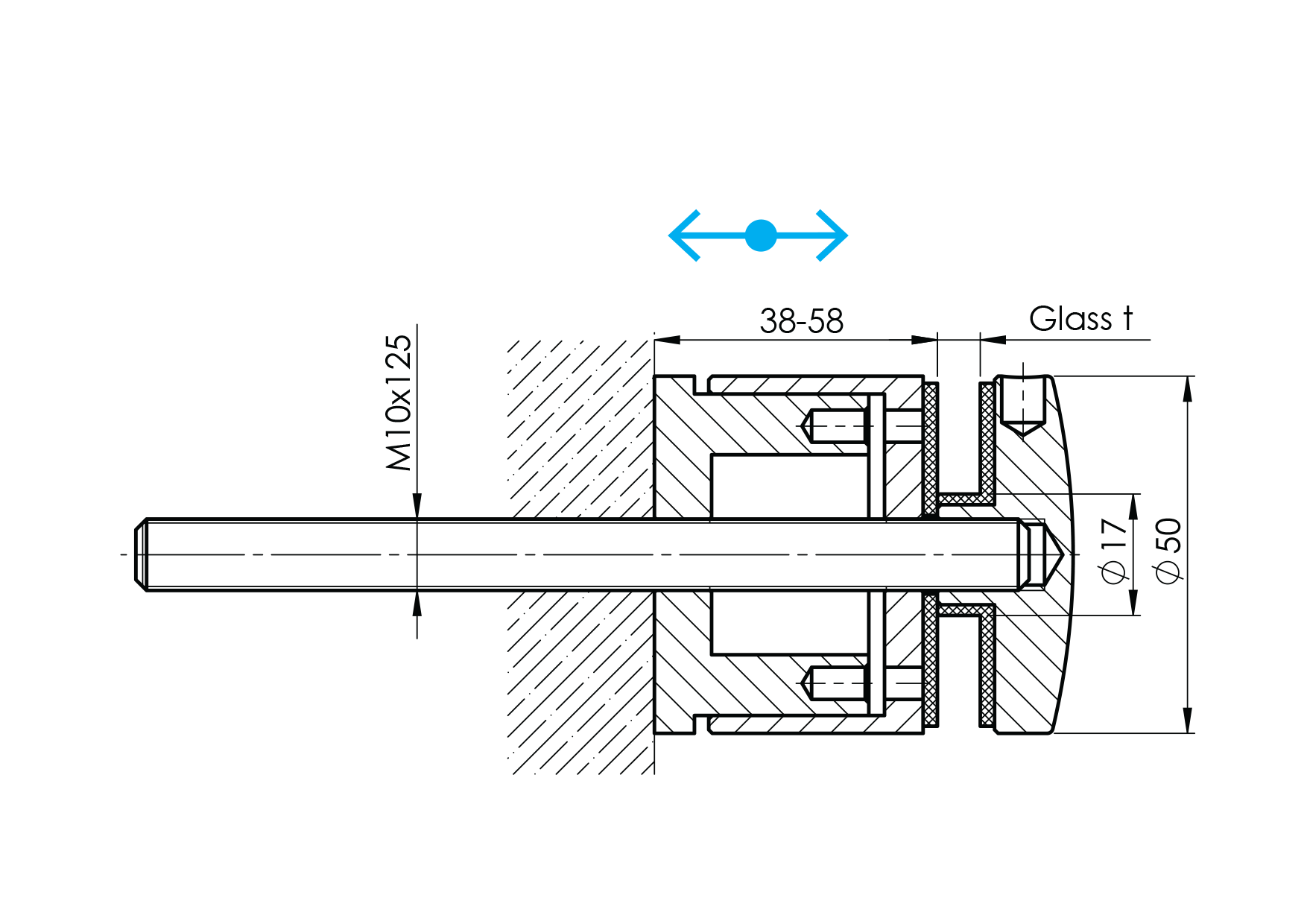 Glaspunkthalter Edelstahl AISI 304 geschliffen fuer Glas 8-17-52 mm- Loch 20 mm- FLEX2-89-11A0747FLEX2-A.4