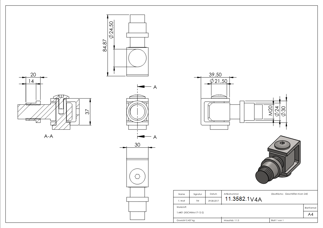 Torband - M20 - zum Anschweissen - verstellbar - V4A-11-3582.1