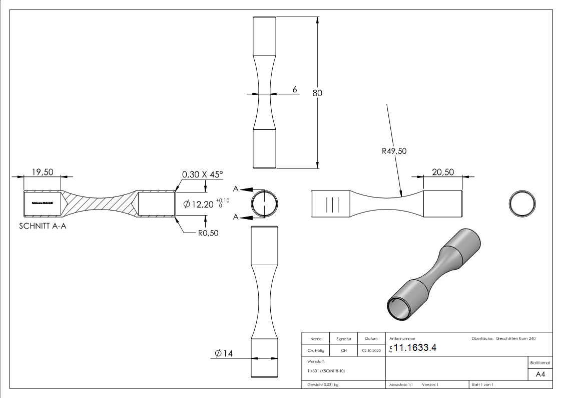Raccord pour barre ronde | pour cintrage | pour tube-Ø : 12 mm | V2A