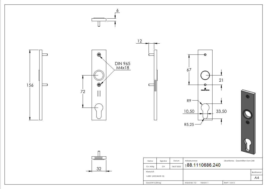 Langschild- Abmessung- 32 x 156 x 6mm- V2A-88-1110686.240