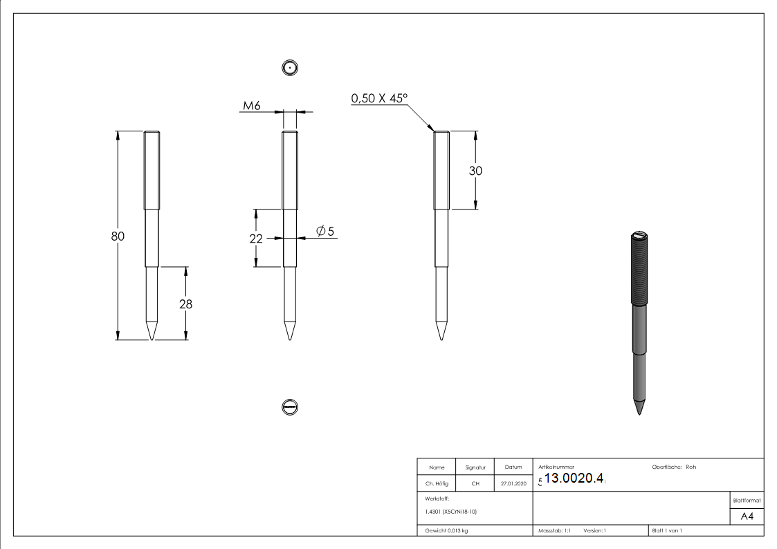 Stockschraube Edelstahl V2A M6 x 80 mm-13-0020.4