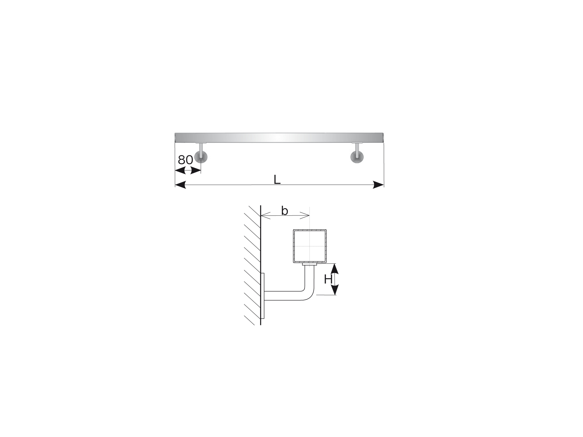 Edelstahlhandlauf AISI 304 40x40 mm L 2000 mm geschliffen-89-11AJPM2000-A.4