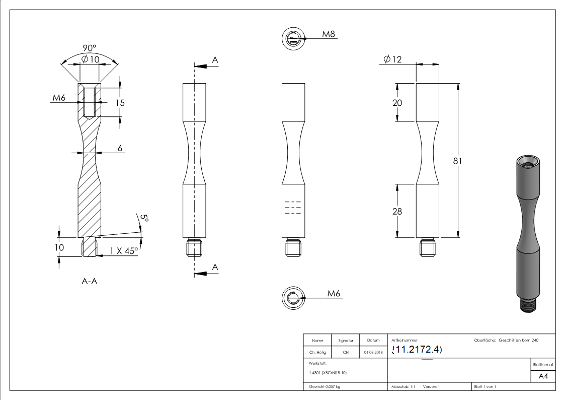 Goupille | dimensions : 81x12 mm | pour pliage | avec filetage extérieur et intérieur | V2A