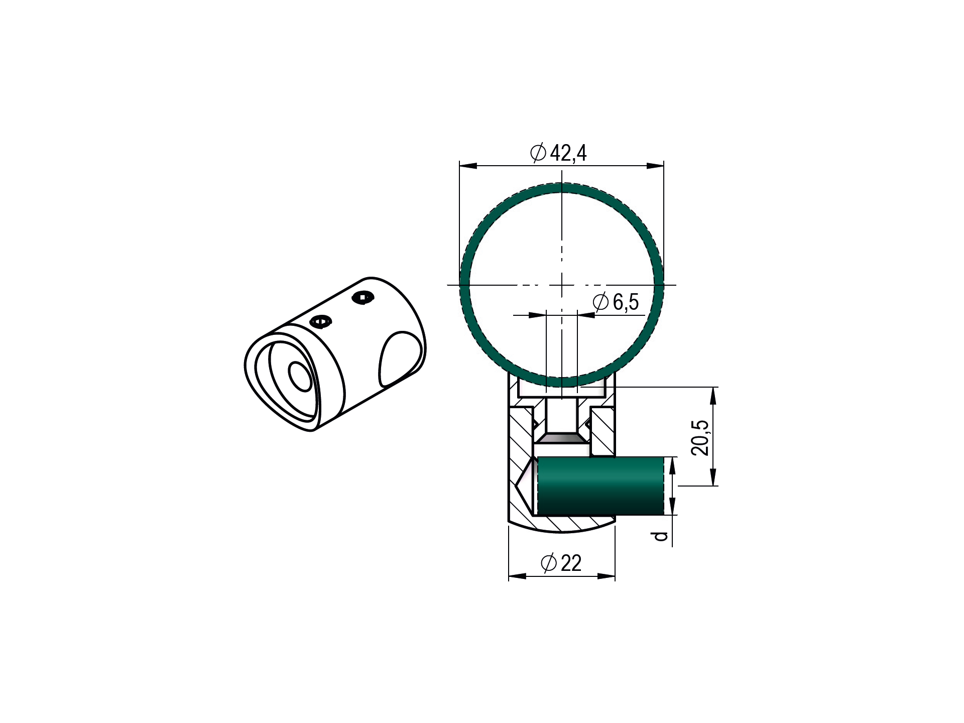 Fuellstabhalter Edelstahl AISI 304 fuer Ø 10 mm Stab an Ø 42-4 mm Pfosten rechts Schliff-89-11A0823042-A.4