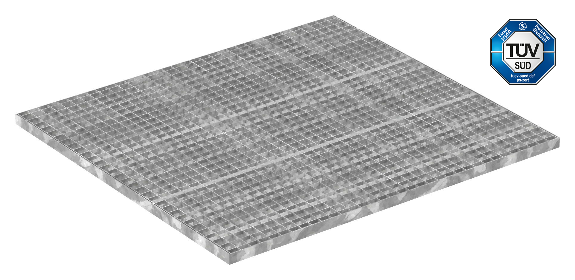 caillebotis industriel | dimensions : 1000x1100 mm ; 30/30 mm ; 30/2 mm | S235JR (St37-2), galvanisé à chaud en bain complet