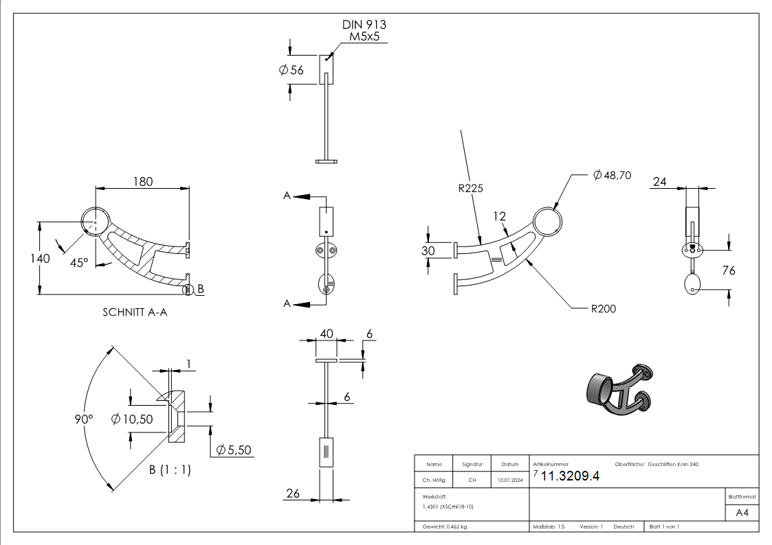 Fuss-Handlaufstuetze V2A fuer Ø 48-3 mm-11-3209.4