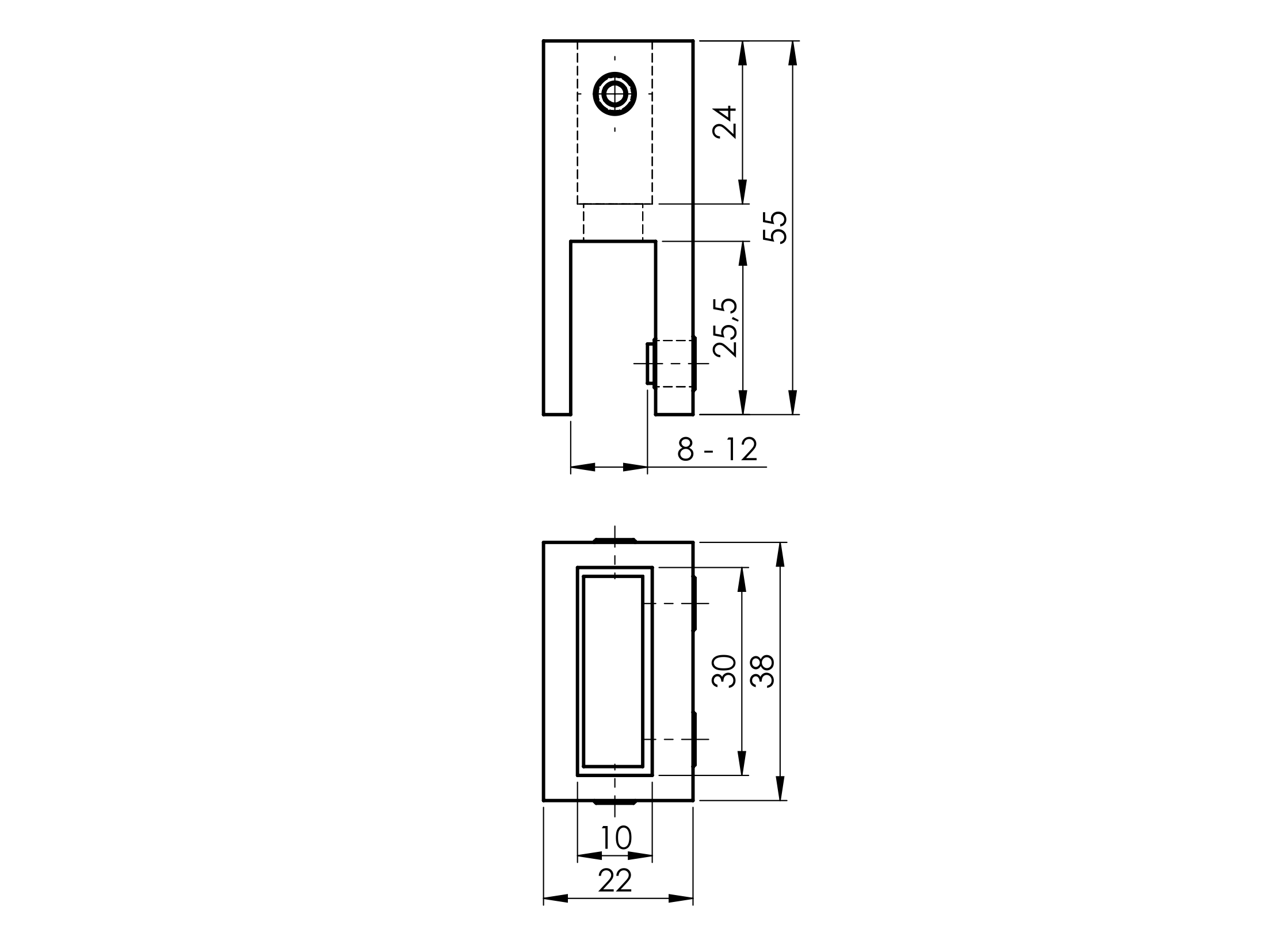 Edelstahl Profilhalter 30x10mm glaenzend fuer vertikale Montage-89-11GS304ZP224PCR-A.4