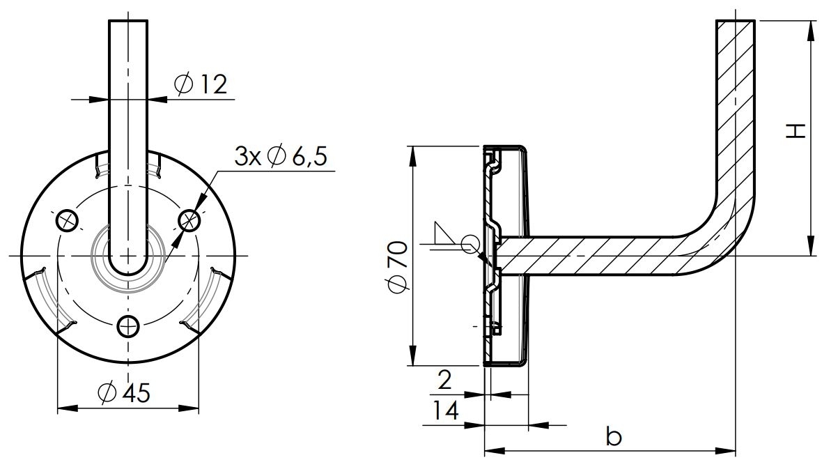 Handlaufhalter mit Cliprosette Handlauf zum Anschweissen V2A-11-2079-A.4