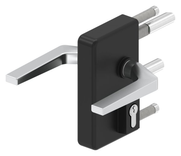 Gittertorschloss GTS 2 fuer Rohrstaerke 60-80mm- montagefertiges Set- schwarz-88-1156704-ALU.9005