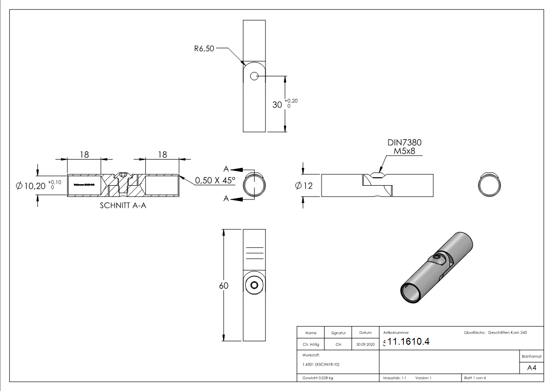 Connecteur | joint pour collage avec trou de 10,1 mm