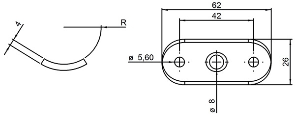 Halteplatte - 64x24x4 mm - fuer Rundrohr Ø 33-7 mm - Stahl S235JR- roh-30-1406.8