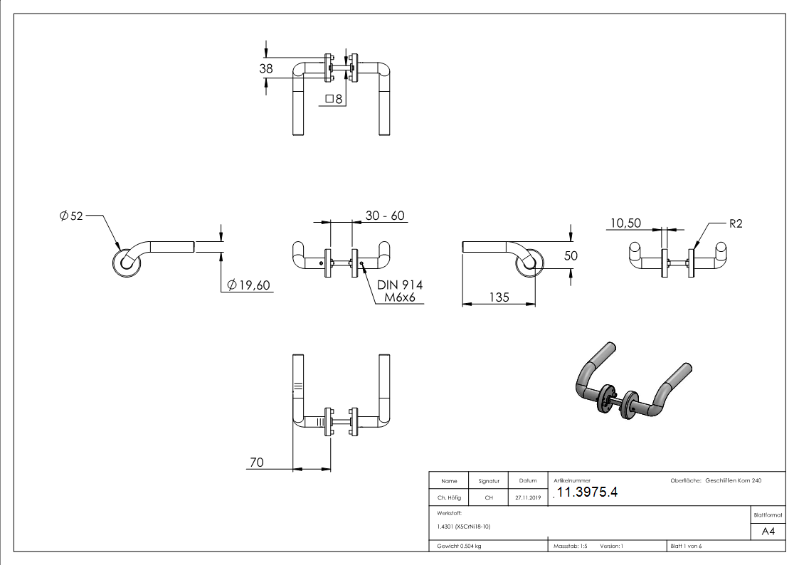 Tuerdrueckerpaar V2A inkl- 8 mm Drueckerstift Modell FLASH-11-3975.4