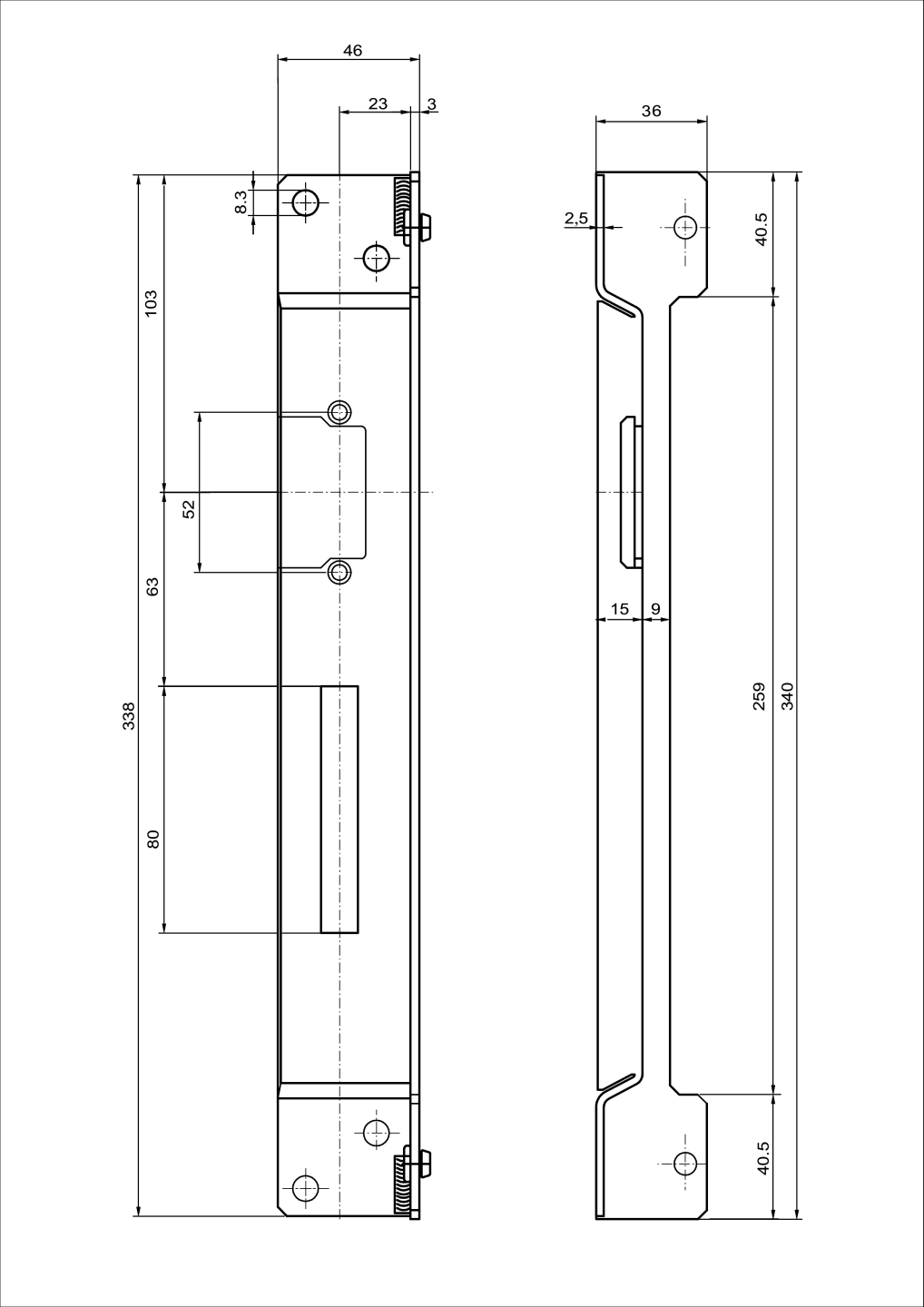 Anschlag fuer Elektroschloss Stahl verzinkt rechts unten-89-11B16146X36P-A.4