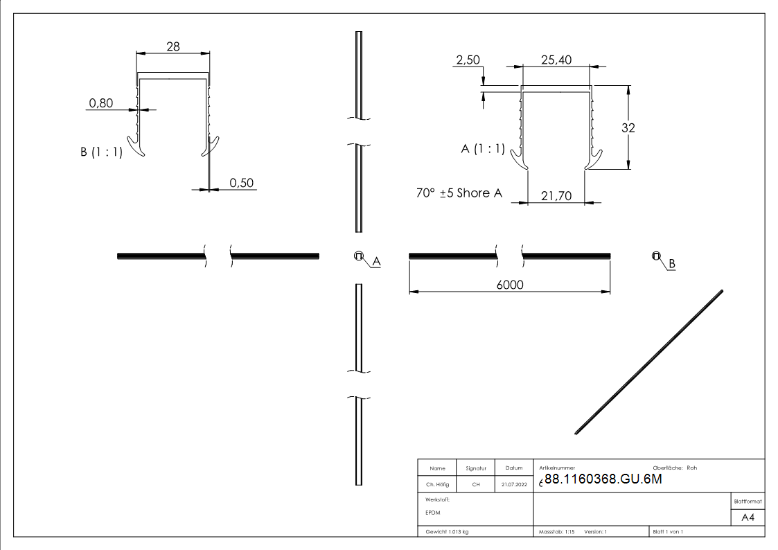 Keildichtung Glas 24-76 – 25-52mm- fuer Nut 27 x 30mm- Laenge 6m- EPDM-88-1160368-GU.6M