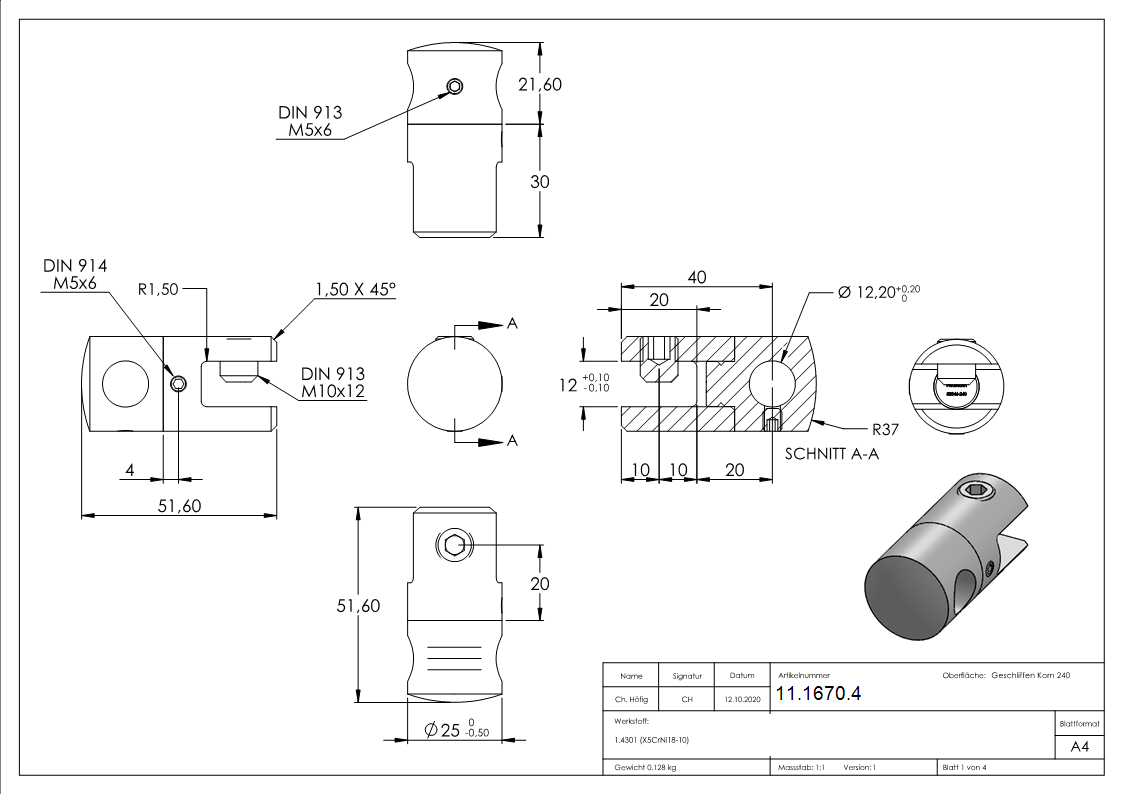 Support de plaque de barre transversale Ø 25 mm avec trou 12,2 mm