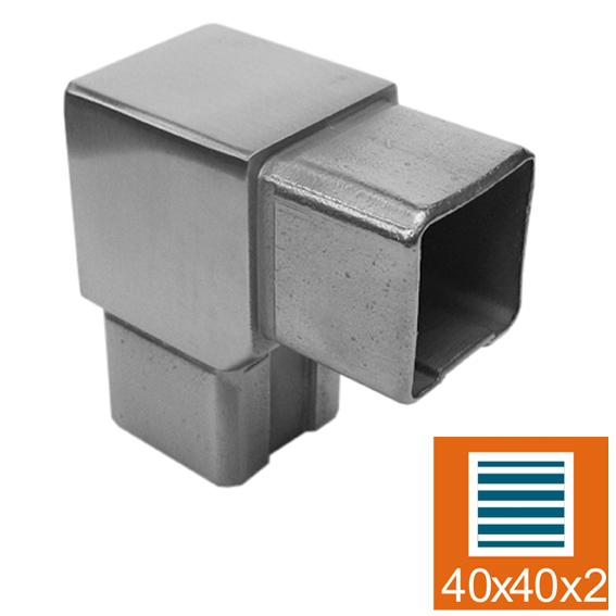 Angle V2A 90° pour enfichage et collage pour 40 x 40 x 2,0 mm