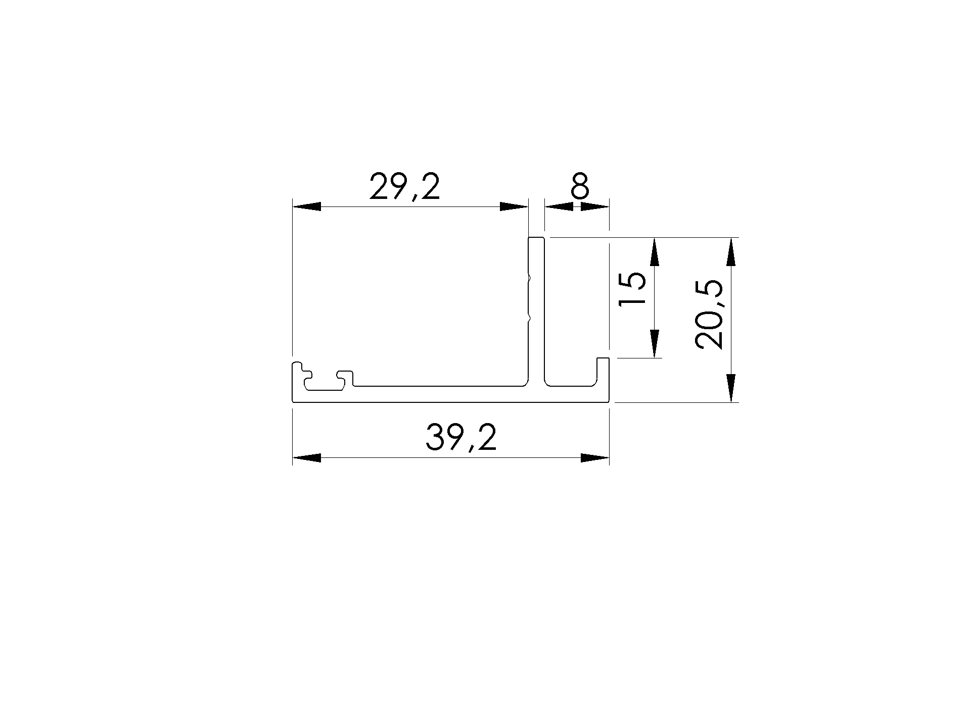 Toranschlagprofil Aluminium 40x20 mm Laenge 2000 mm Roh-89-11FGDS40X202000N-A.4