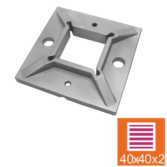 Bodenflansch Edelstahl AISI 316 fuer 40x40 mm Pfosten Oberverankerung-89-11A144940040-A.4