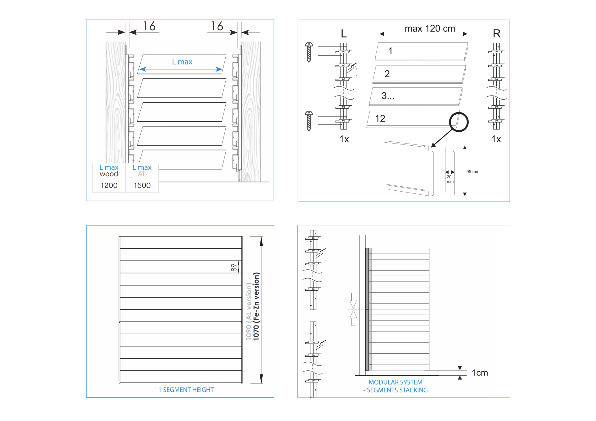 Bewegliches Lamellensystem Aluminium 1090 mm Pulverbeschichtet Weiss RAL 9003 Paar-89-11FGSWS1090ALR9003-A.4