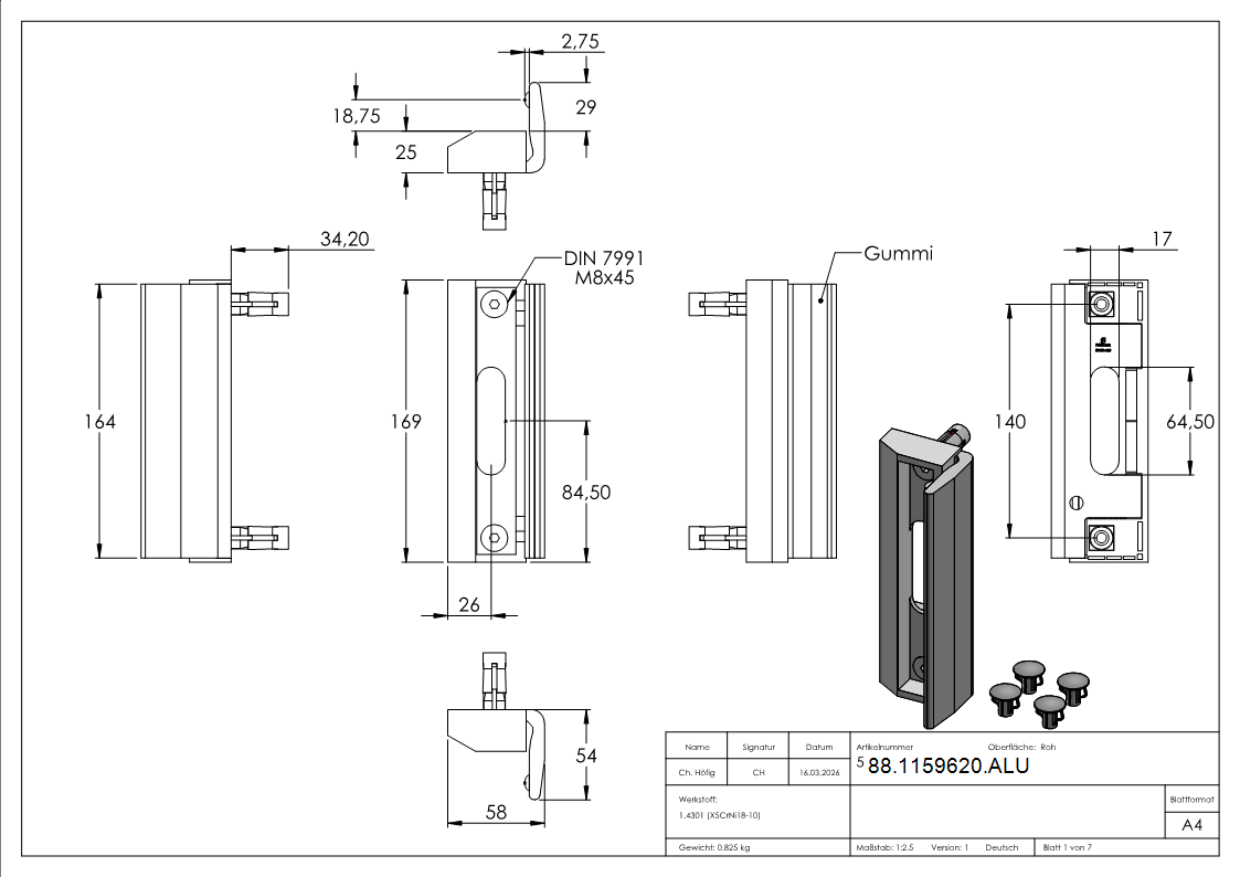 Anschlag ALU roh fuer Vierkantrohre 40-60 mm Locinox Industrieschloesser beidseitig-88-1159620.ALU