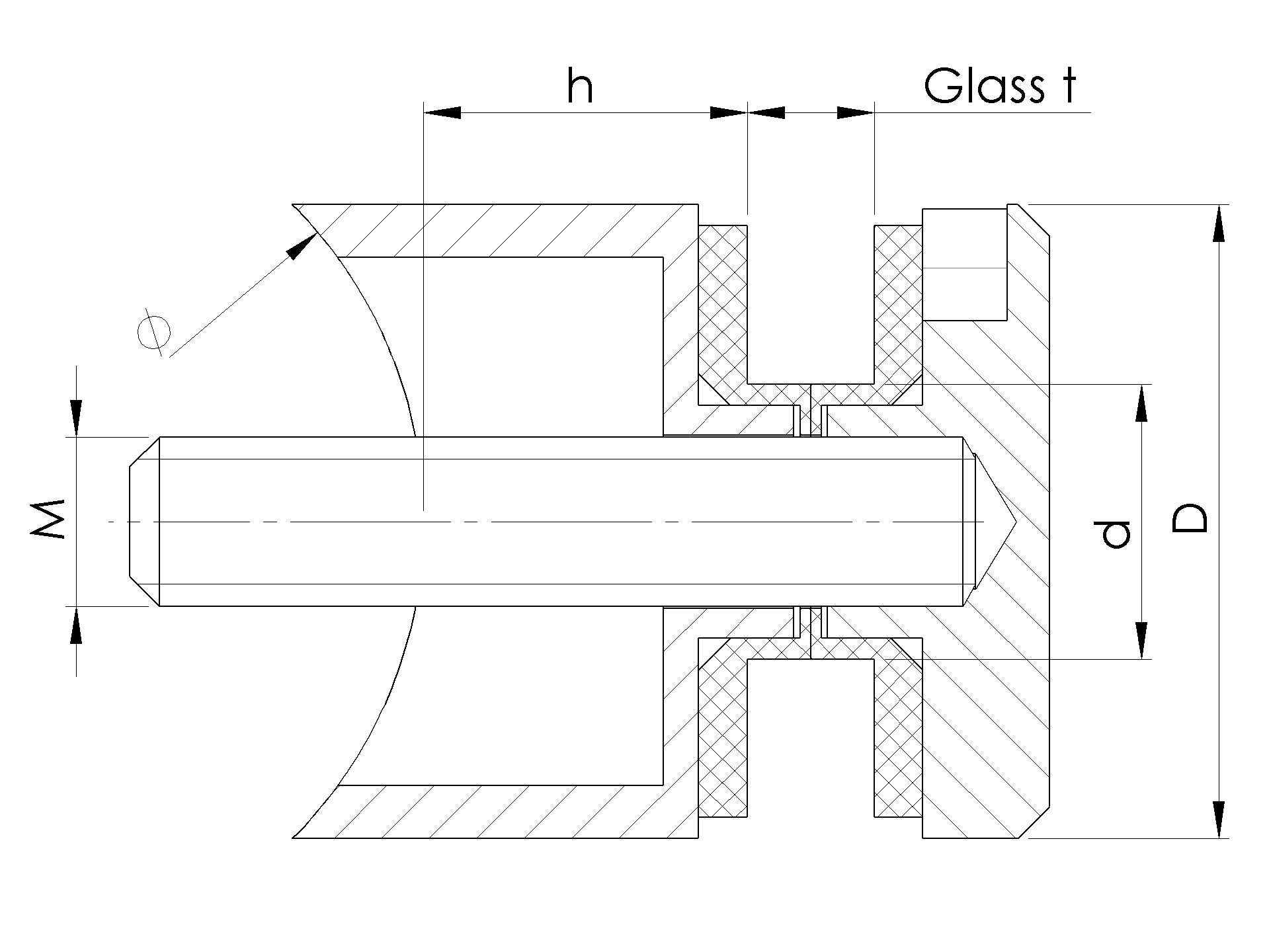 Glaspunkthalter Ø 30 mm- V4A- Anschluss- Rohr Ø 42-4 mm-10-5042-A.1