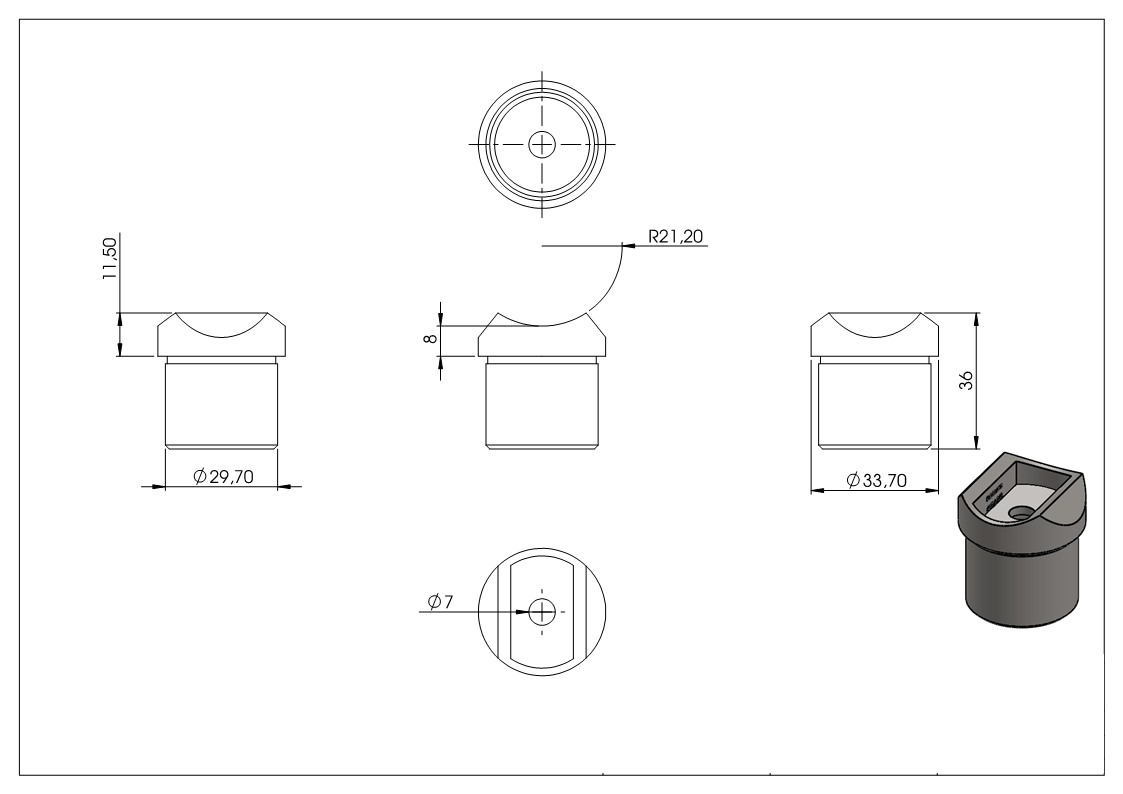 Sellette à coller pour tube rond Ø 33,7x2,0 mm V2A