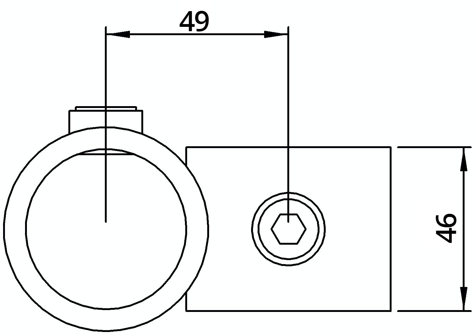 Rohrverbinder - Kreuzstueck vorgesetzt 90° reduziert - 161D48-C42 - 48-3 mm; 42-4 mm - 1 1-2-; 1 1-4- - Feuerverzinkt u. Elektrogalvanisiert-161D48-C42