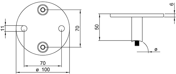 Wandbefestigung Ø 100 mm fuer Gelaenderpfosten Ø 42-4 mm - V2A-11-3057.4
