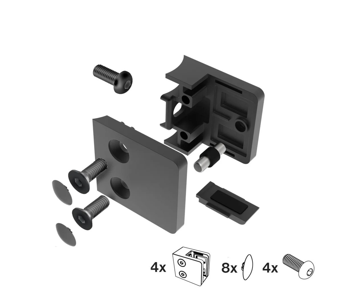 Glasklemme V2A fuer Rohr Ø 42-4 mm schwarz PVD beschichtet 4er Set-18-2142SET-A.4_BLACK